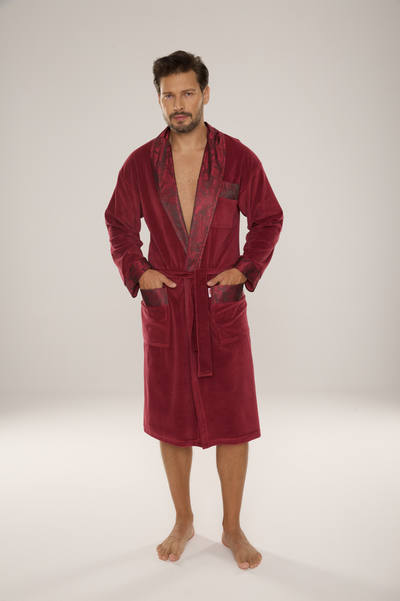 868 Noblesný pánsky velúrový župan De Lafense - elegantný, mäkký, prémiový, bordový