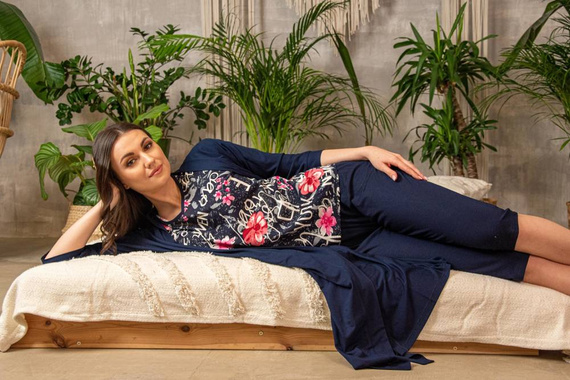 676 Dámske pyžamo s podrážkou Forex - tmavomodré