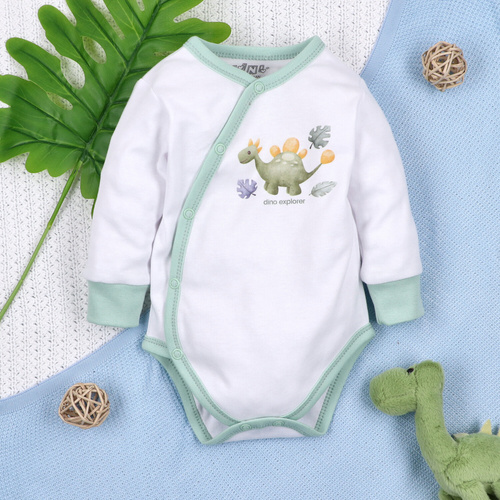 ABN-5562 Dino Explorer Envelope body Nini white | Organická bavlna pre novorodencov