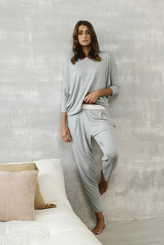 Štýl Dámsky set s 3/4 rukávmi, dĺžka.talianska móda melanžové nohavice