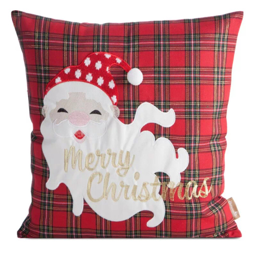 Chp 165 Eurofirany Vianočná obliečka na vankúš - červená károvaná so Santa Clausom a nápisom