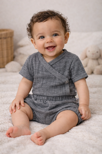 Mušelínové body Just Muslin 03235KN Makoma navy- krátky rukáv, obálka, 100% bavlna