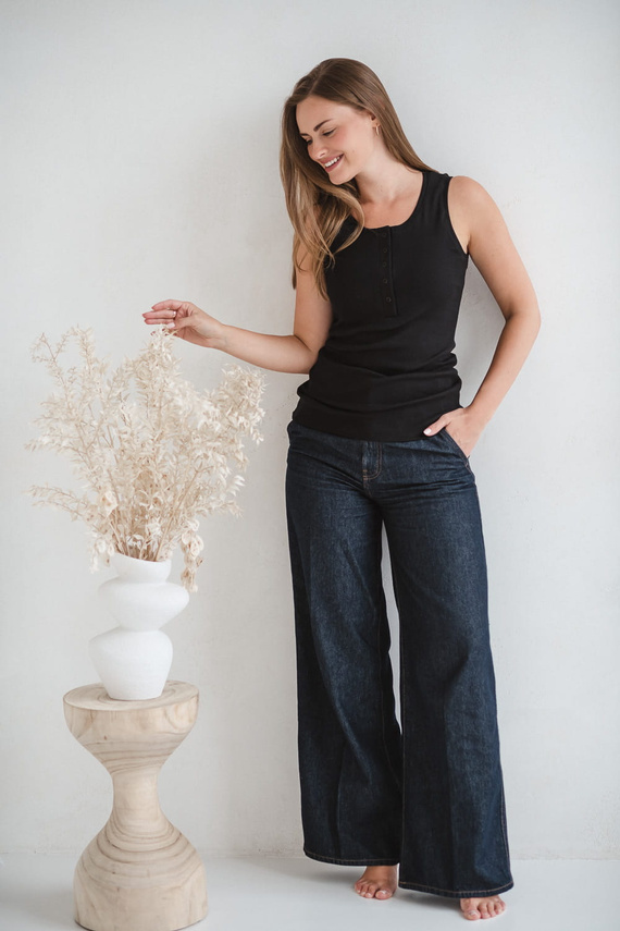 Tehotenské a dojčiace tričko s bruškom - rebrované, bez ramienok Milk&Love black