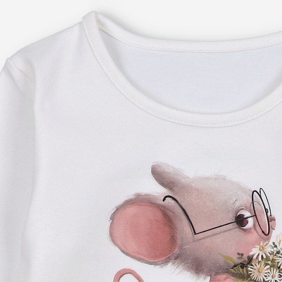 KAR-3008 Dievčenská blúzka s dlhým rukávom Lagarto Verde ecru - štýlová, bavlna, poľská výroba