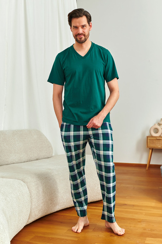 Doctor Nap 7368 - pánske bavlnené pyžamo s výstrihom do V | 100% bavlna, poľská výroba - smaragdová