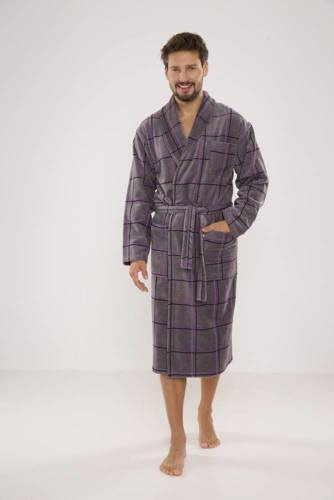 803 / 819 Pánsky froté župan Twin Forex - sivý s fialovou kockou (sivá kocka)