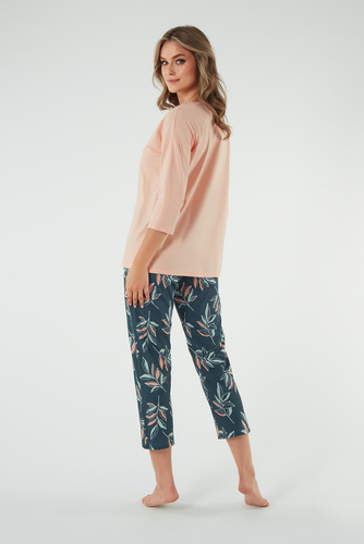 Julietta Dámske pyžamo 3/4 rukávy, 7/8 nohavice Talianska móda - lososová/potlač