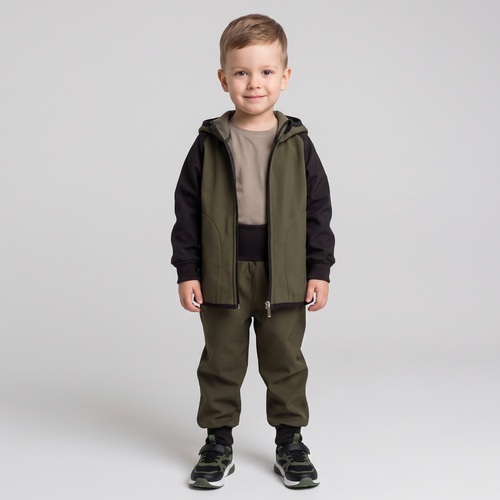 Nicol nohavice 229052 softshell detské s fleecovou podšívkou, vysoký pás, sťahovacie lemy - khaki