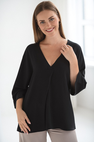 Mamafullness Tehotenská blúzka na dojčenie Milk&Love čierna- viskóza, 3/4 rukáv, oversize