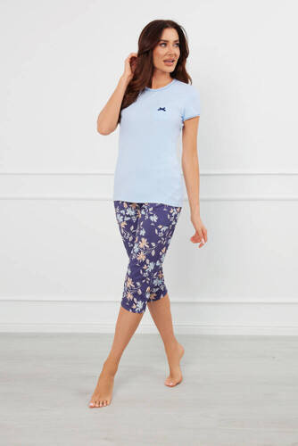 Pulia Dámske pyžamo s krátkym rukávom, 3/4 nohavice Italian Fashion - modrá/print