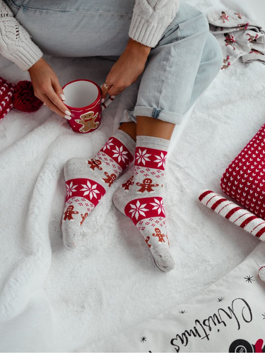 1283-040 Cake Socks Milena - slávnostné dámske ponožky s motívom koláčikov, Light Melange