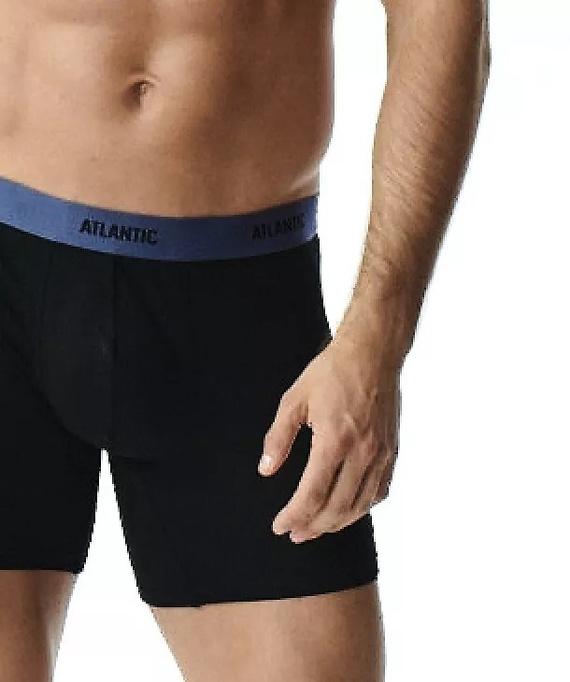 Pánske boxerky Atlantic 3MH-0177 A3 3-pak čierne-denim – bavlnené, dlhá nohavica