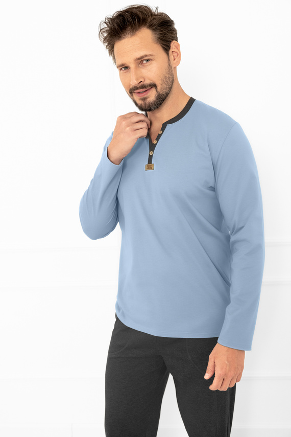 Julius pánske pyžamo Italian Fashion steel - bavlna, košeľa na gombíky