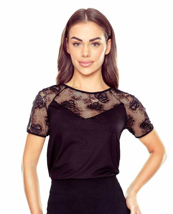 Elegantná dámska blúzka Ursa Eldar black| Čipkované detaily, elastická viskóza, krátky rukáv | Must-have na každú príležitosť
