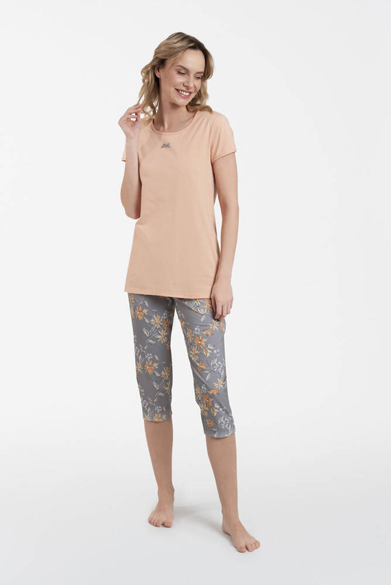 Kasali Dámske pyžamo s krátkym rukávom a 3/4 nohavicami Italian Fashion - lososová/potlač