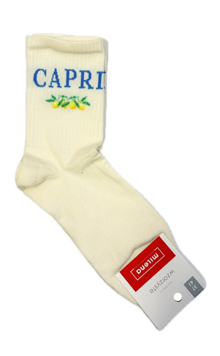 Dámske bavlnené ponožky Milena 0200-239 Capri – rebrované pohodlné ecru
