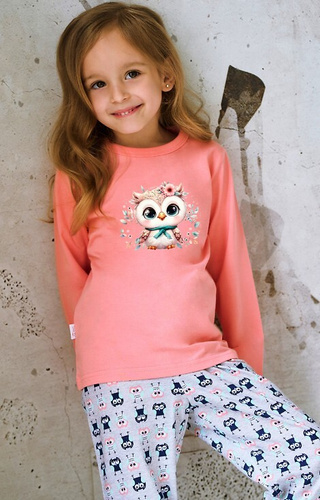 3486, 3487 Emma Taro marhuľové dievčenské pyžamo - bavlna, potlač, vzorované nohavice