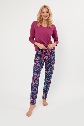 Folk Dámske pyžamo s dlhým rukávom a dlhými nohavicami Italian Fashion - blackberry/print