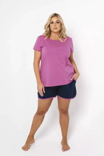 Ontega Dámske pyžamo s krátkym rukávom, šortky Italian Fashion- amarantová/ tmavo modrá
