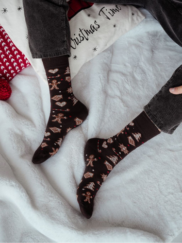 1290-037 Pánske vianočné ponožky Milena - Vianočný perník, hnedé