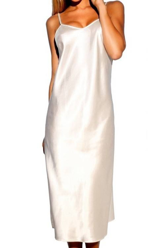 Argentina Kalimo - dámske saténové nohavičky bez ramienok, elegantná midi nočná košeľa, ecru