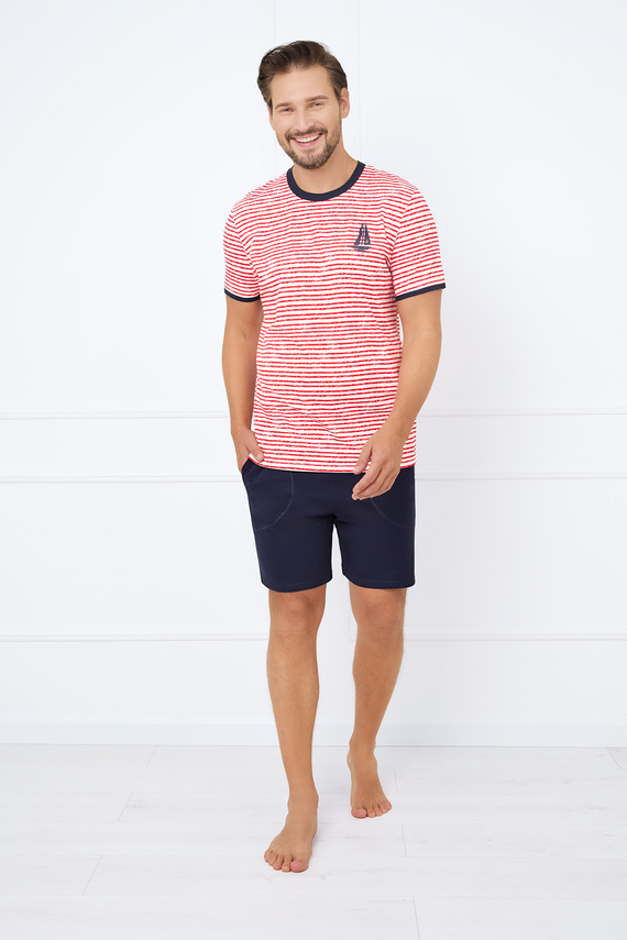Flota Pánske pyžamo s krátkym rukávom, šortky Talianska móda - potlač červená/modrá
