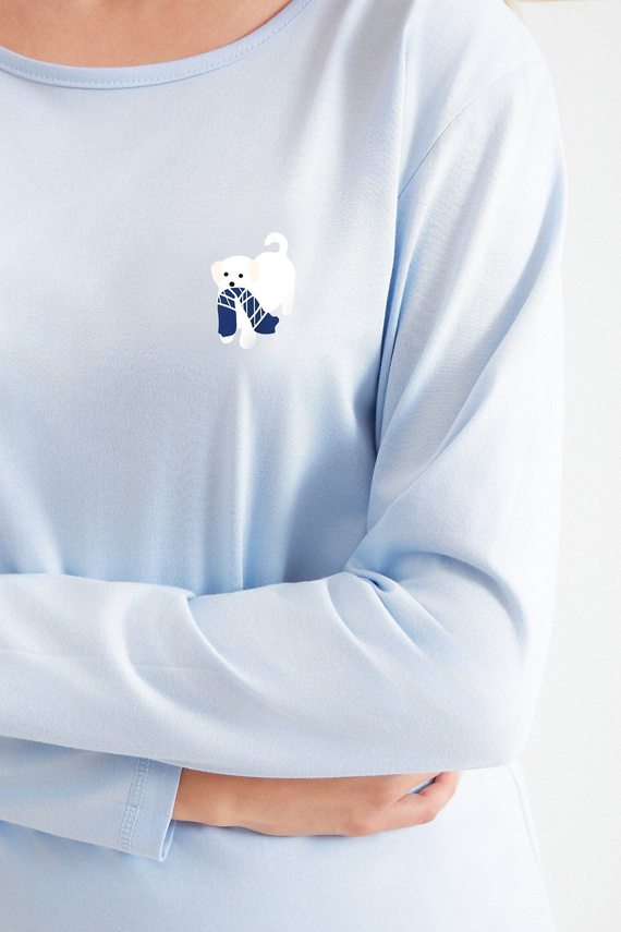 Dámske pyžamo Taro Zola 3511 modré - bavlnené, s potlačou psa a 7/8 nohavicami