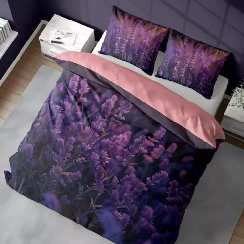 5317 A 3D posteľná bielizeň z mikrovlákna s motívom západu slnka a levandule - Detexpol