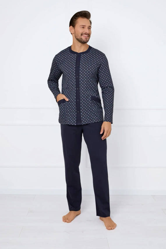 Rajmund Pánske pyžamo s dlhým rukávom, dlhé nohavice Talianska móda - potlač/zelená