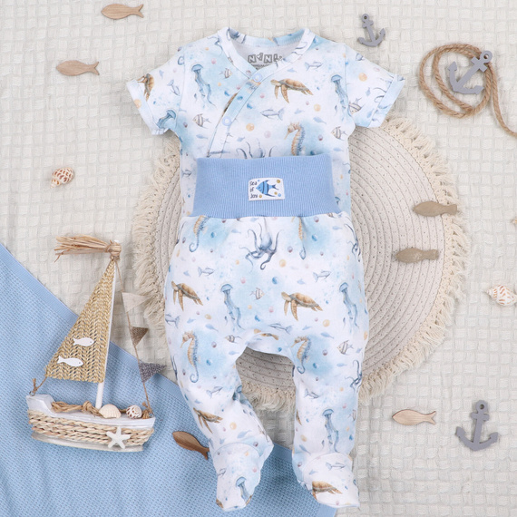 ABN-5443 Sea Of Joy Nini obálkové body s krátkym rukávom - organická bavlna, pre bábätká