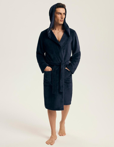 Pánsky župan Henderson 43374 Naps navy - kapucňa, teplý úplet, pohodlie a elegancia