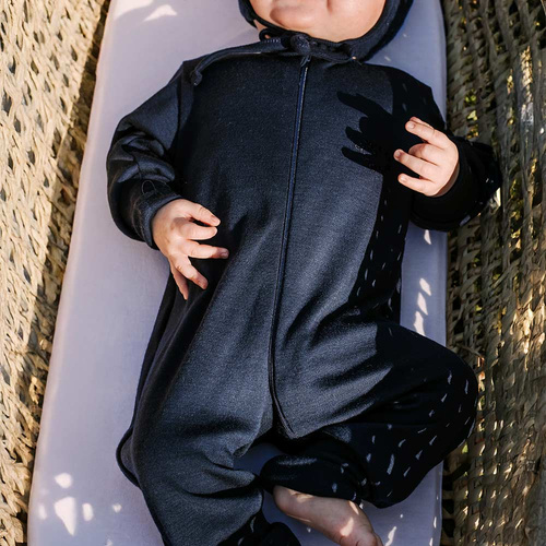 Merino detský overal Eevi - tmavomodrý, 100% merino vlna, obojstranný zips