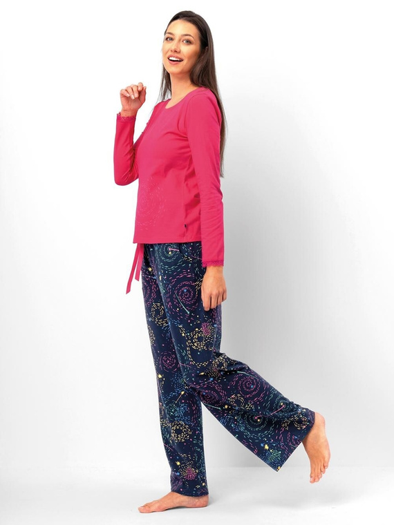 Dámske pyžamo Key LNS 750 malinové - bavlnené, s dlhým rukávom, pohodlné