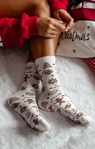 1283-038 Perníkové dámske ponožky Milena ecru - slávnostné, farebné, bavlnené