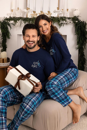 Dámske pyžamo Regina 743 námornícka modrá - bavlna, dĺžka. rukávy, potlač, kockované nohavice