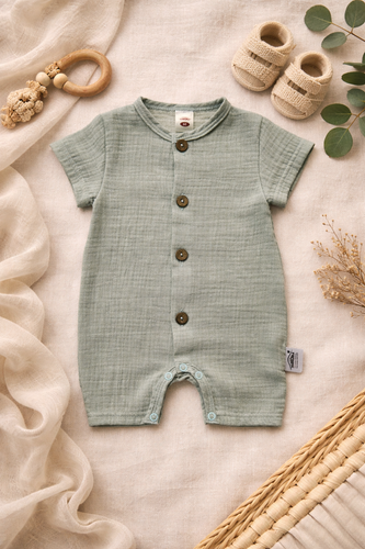 Baby Rampers Just Muslin 02235RM Makoma mint 100% bavlnený mušelín, krátky rukáv