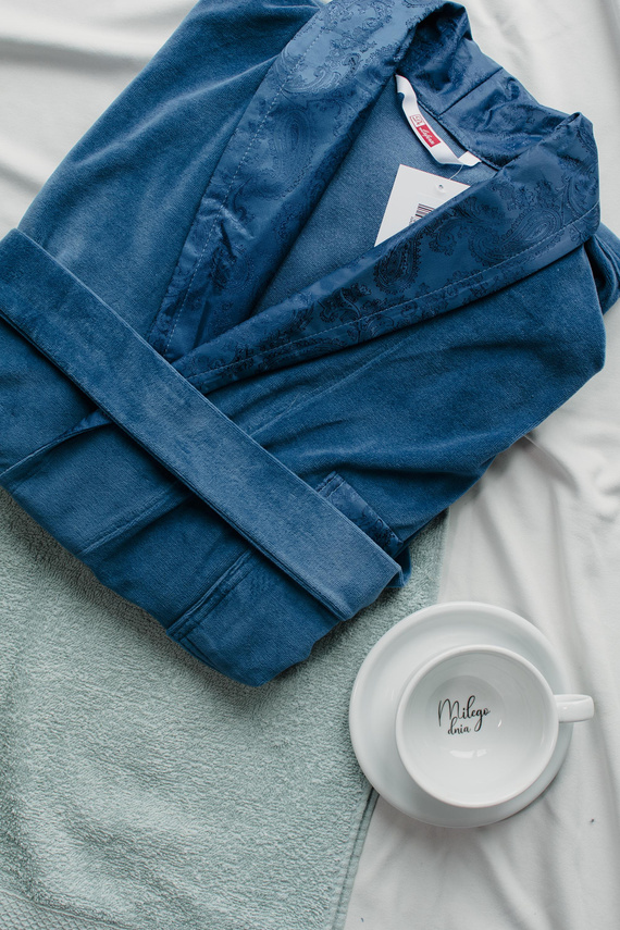 866 Noble Pánsky velúrový župan De Lafense - krátky, elegantný, bavlna - denim