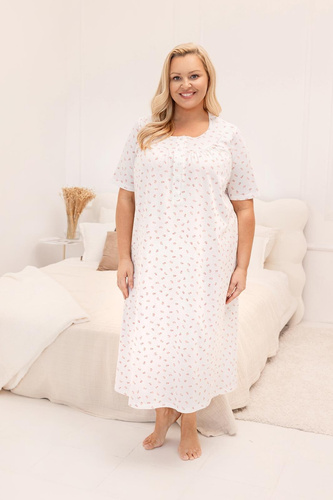 019 Regina Ružová nočná košeľa - dlhá, bavlnená, s výstrihom na gombíky