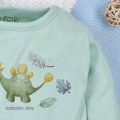 ABN-5566 Dino Explorer body z organickej bavlny Nini mint z organickej bavlny, dlhý rukáv