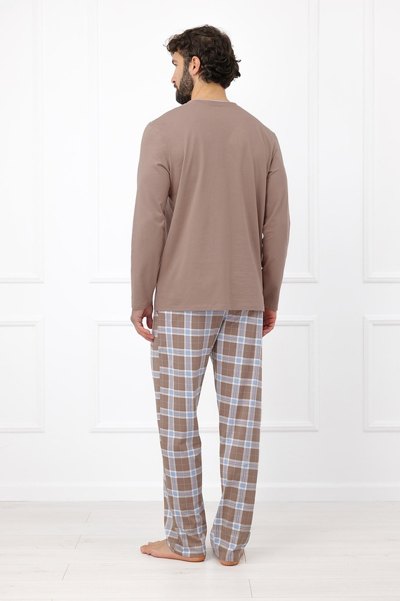 Italian Fashion Dante pánska bavlnená dlhá pyžama nohavice káro - cappuccino