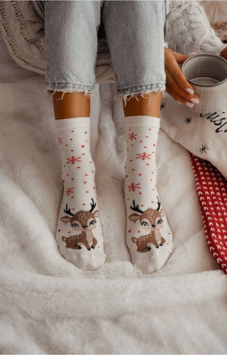 1283-036 Dámske ponožky so sobíkom Milena ecru - slávnostné, farebné, bavlnené