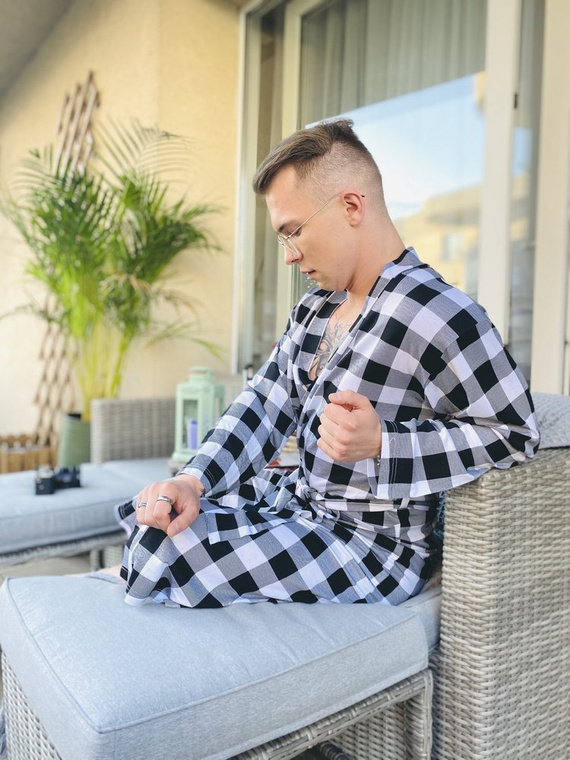 338 Krepový pánsky/dámsky župan De Lafense - čierny/biely