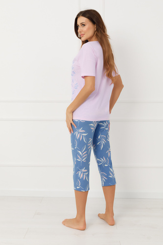 Dámske pyžamo ERULA Talianska módna bavlna s krátkym rukávom 3/4 nohavice ružová