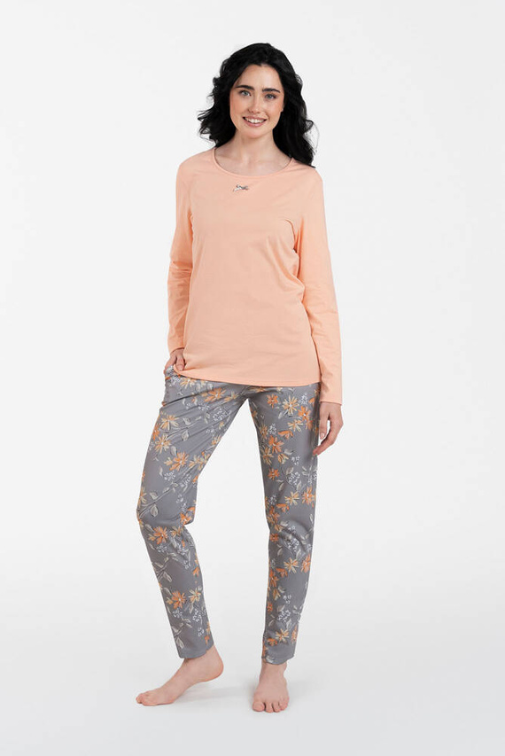 Kasali Dámske pyžamo a nohavice s dlhým rukávom Italian Fashion - lososová/potlač