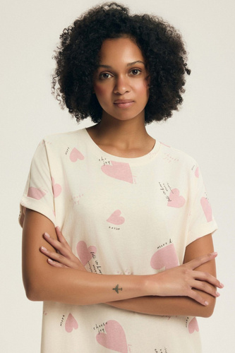 Dámska nočná košeľa 44490 Emela broskyňová Henderson, 100% bavlna, krátky rukáv, polkruhový výstrih