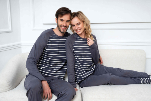 Lars Pánske pyžamo s dlhým rukávom, dlhé nohavice Talianska móda - grafitová/grafitová potlač