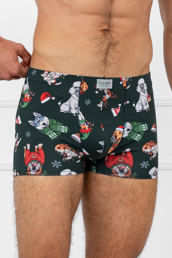 Husky Pánske boxerky Italian Fashion green - bavlna, elastan, vianočný vzor