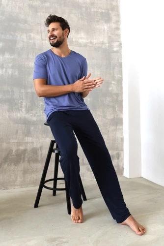 Dallas Pánske pyžamo s krátkym rukávom, dlhé nohavice Italian Fashion - modré