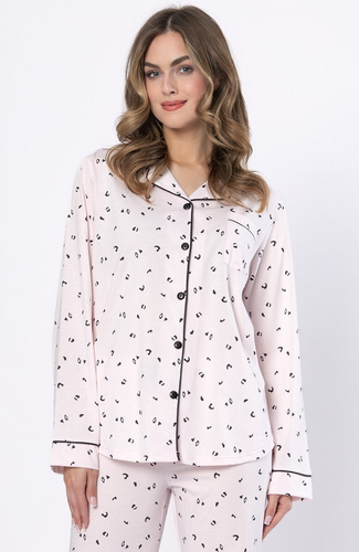 Dámske pyžamo Laveza Alka 1618 svetloružové - bavlnené, s dlhým rukávom, zapínané na gombíky