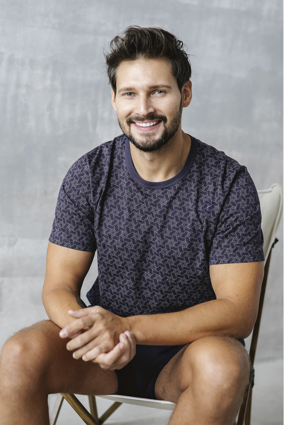 Ricardo Pánske pyžamo s krátkym rukávom, šortky Talianska móda - námornícka modrá/potlač